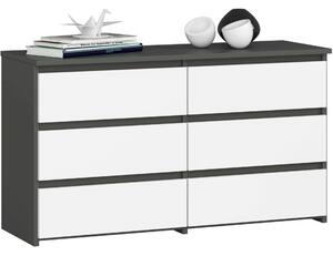 Akord Furniture Factory - Grafit Szürke és Fehér Laminált Komód 6 Fiókkal - 100x57x35 cm