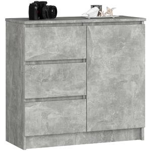 Akord Furniture Factory - Jerry 80 Beton Komód 1 Ajtó 3 Fiók, Mat Szürke, 77x80x35 cm, ABS Óvás, Összeszerelés Szükséges