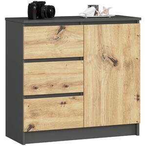 Akord Furniture Factory Grafit Szürke/Diófa Artisan CLP Komód K80 Jerry 1D 3Fiókos, Összeszerelhető, ABS Szegéllyel, 80x77x35 cm