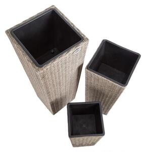 Deuba® 3 darabos polyrattan virágcserép szett - krém
