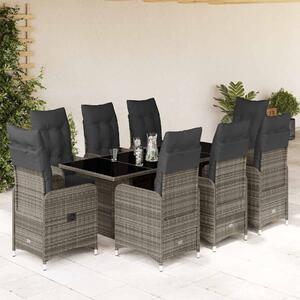 9 részes szürke polyrattan kerti bisztrógarnitúra párnákkal