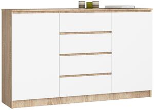 Akord Furniture Factory Komód K160/2A/4F Sonoma Tölgy/Fehér Mat Komód Stílusban, CLP Rendszer, Álló, 160x99x40 cm, Blokkolható Fiókokkal