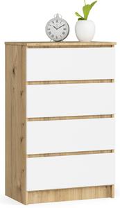 Akord Furniture Factory K60 4 fiókos szobaKomód - 60cm, Dió Artisan-Fehér, modern stílusú, laminált bútorlap, ABS szegélyezéssel, önösszeszerelés, szalonKomód, lakberendezési elem