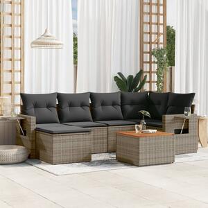 7 részes szürke polyrattan kerti ülőgarnitúra párnákkal