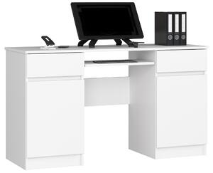 Akord Furniture Factory CLP Fehér Íróasztal A5 - 135x77x50 cm, 2 Fiókkal, 2 Ajtóval, Laminalt Lemez, ABS Szélű, Kihúzható Billentyűzetpolc, Összeszerelendő