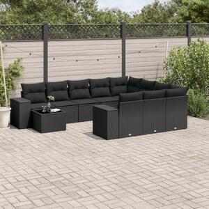 11 részes fekete polyrattan kerti ülőgarnitúra párnákkal