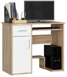 Akord Furniture Factory Jay Íróasztal - Klasszikus Stílus, Dió Sonoma/Fehér, 90x74x50cm, 1 Fiók, 1 Ajtó, 3 Polc, Billentyűzet Tartó, ABS Szegély, Matt Felület, Laminált Lemez, Összeszerelő Készlet