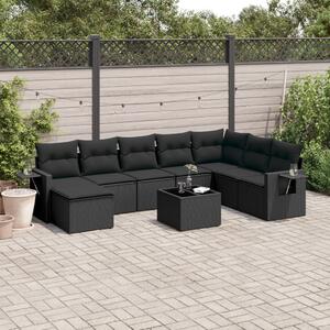 9 részes fekete polyrattan kerti ülőgarnitúra párnákkal