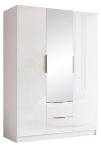 Gardróbszekrény Closico Calvron II, Laminált forgácslap, 216x150x60cm, Fényes fehér, Fehér, Aranysárga