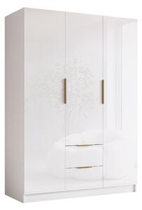 Gardróbszekrény Closico Calvron I, Laminált forgácslap, 216x150x60cm, Fényes fehér, Fehér, Aranysárga