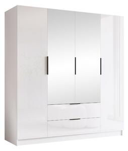 Gardróbszekrény Closico Cadron II, Laminált forgácslap, 216x200x60cm, Fekete, Fehér, Fényes fehér