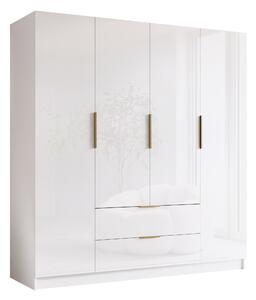 Gardróbszekrény Closico Cadron I, Laminált forgácslap, 216x200x60cm, Aranysárga, Fényes fehér, Fehér