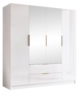 Gardróbszekrény Closico Cadron II, Laminált forgácslap, 216x200x60cm, Fehér, Aranysárga, Fényes fehér