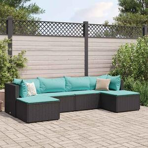 6 részes fekete polyrattan kerti ülőgarnitúra párnákkal