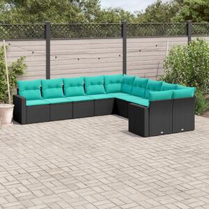 10 részes fekete polyrattan kerti ülőgarnitúra párnával