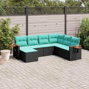 7 részes fekete polyrattan kerti ülőgarnitúra párnákkal