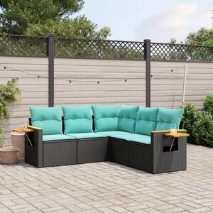 5 részes fekete polyrattan kerti ülőgarnitúra párnával