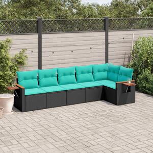 6 részes fekete polyrattan kerti ülőgarnitúra párnával