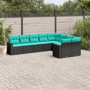 9 részes fekete polyrattan kerti ülőgarnitúra párnával