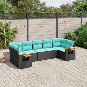 7 részes fekete polyrattan kerti ülőgarnitúra párnákkal