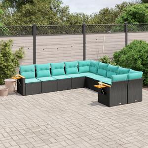 10 részes fekete polyrattan kerti ülőgarnitúra párnával