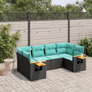 6 részes fekete polyrattan kerti ülőgarnitúra párnával