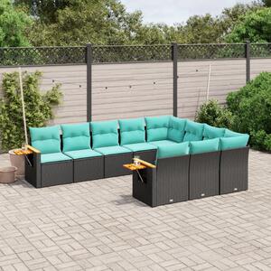 10 részes fekete polyrattan kerti ülőgarnitúra párnával
