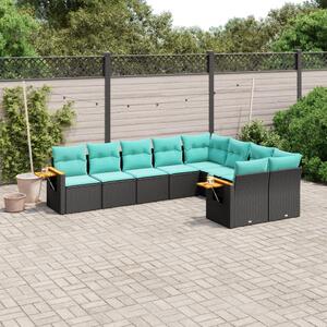 9 részes fekete polyrattan kerti ülőgarnitúra párnával