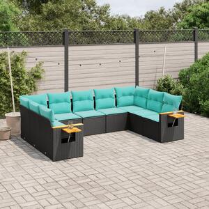 9 részes fekete polyrattan kerti ülőgarnitúra párnával