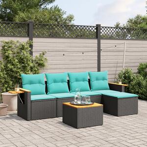 6 részes fekete polyrattan kerti ülőgarnitúra párnával