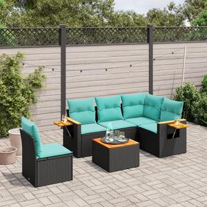 6 részes fekete polyrattan kerti ülőgarnitúra párnával