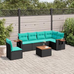 7 részes fekete polyrattan kerti ülőgarnitúra párnákkal