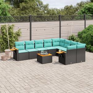 10 részes fekete polyrattan kerti ülőgarnitúra párnával