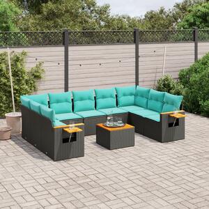 10 részes fekete polyrattan kerti ülőgarnitúra párnával