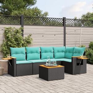 6 részes fekete polyrattan kerti ülőgarnitúra párnával