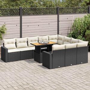 11 részes fekete polyrattan kerti ülőgarnitúra párnákkal