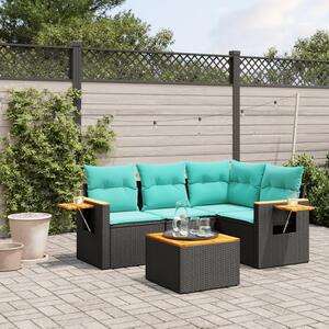 5 részes fekete polyrattan kerti ülőgarnitúra párnával