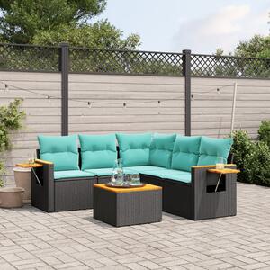 6 részes fekete polyrattan kerti ülőgarnitúra párnával