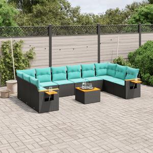 11 részes fekete polyrattan kerti ülőgarnitúra párnákkal