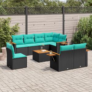 9 részes fekete polyrattan kerti ülőgarnitúra párnával