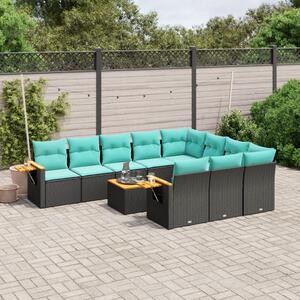 11 részes fekete polyrattan kerti ülőgarnitúra párnákkal