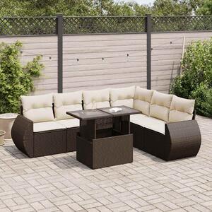 7 részes barna polyrattan kerti ülőgarnitúra párnákkal