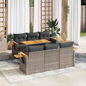 7 részes szürke polyrattan akácfa kerti ülőgarnitúra párnákkal