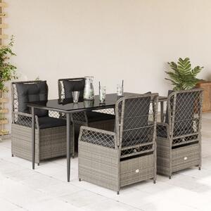 5részes világosszürke polyrattan kerti étkezőgarnitúra párnával