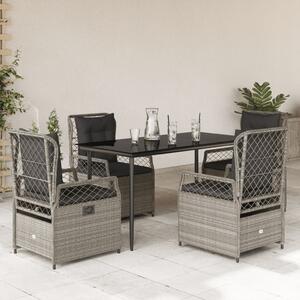 5részes világosszürke polyrattan kerti étkezőgarnitúra párnával