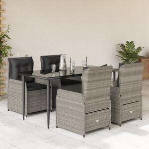 5részes világosszürke polyrattan kerti étkezőgarnitúra párnával