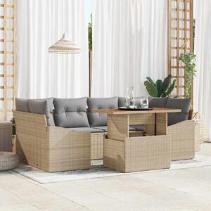 Kerti Kanapé Szett tárolóval 7 pcs Bézs Poli rattan
