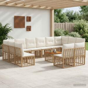 Kültéri kanapé szett 13 pcs Természetes és Krémszínű Fehér