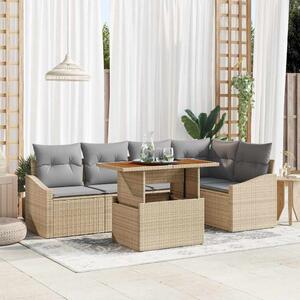 Kerti Kanapé Szett tárolóval 6 pcs Bézs Poli rattan