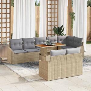 Kerti Kanapé Szett tárolóval 9 pcs Bézs Poli rattan